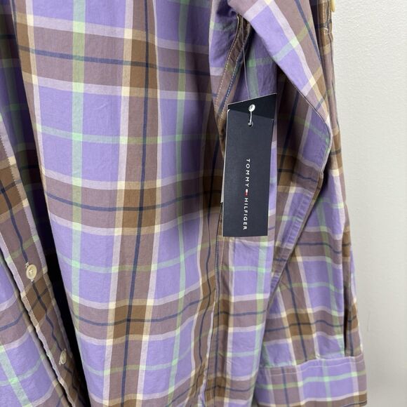 NWT Tommy Hilfiger Mens Slim Fit XL Shirt In Chalk Violet Plaid Long Sleeve - Picture 4 of 9